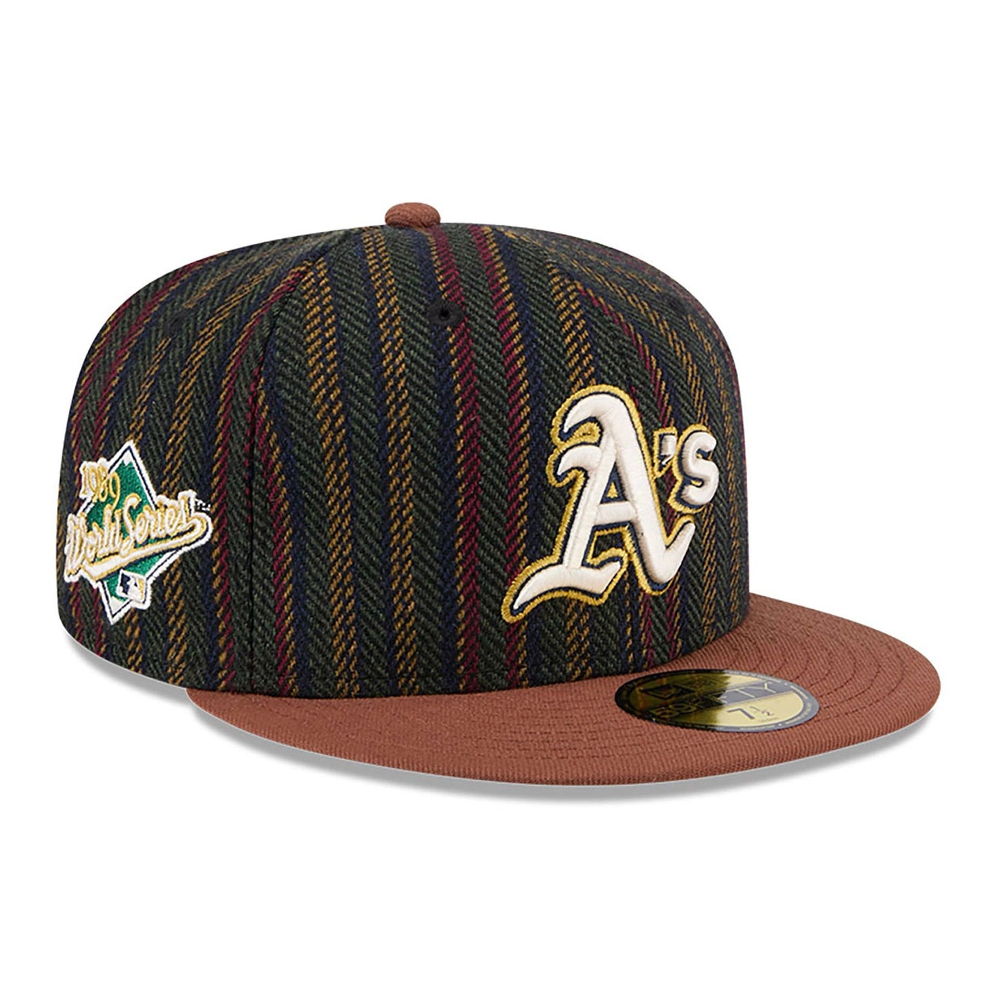 This is a Oakland Athletics Vintage Herringbone Dark Brown 59FIFTY Fitted Cap 1