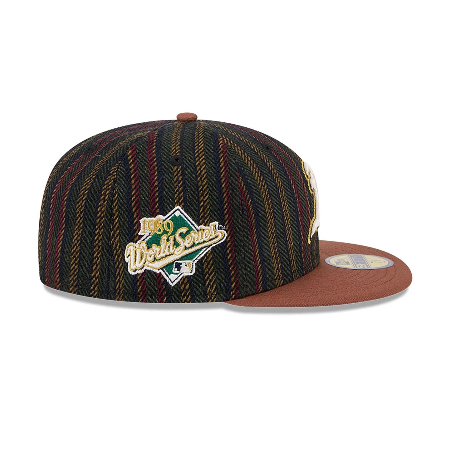 This is a Oakland Athletics Vintage Herringbone Dark Brown 59FIFTY Fitted Cap 6