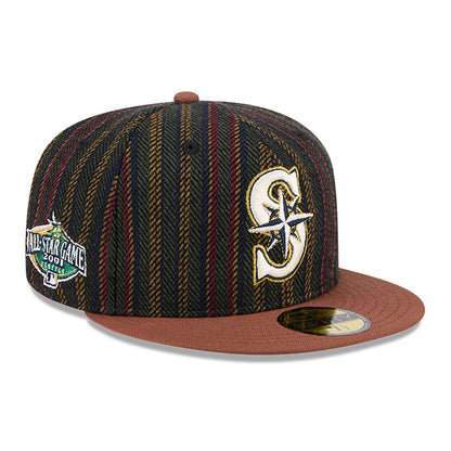 This is a Seattle Mariners Vintage Herringbone Dark Brown 59FIFTY Fitted Cap 1