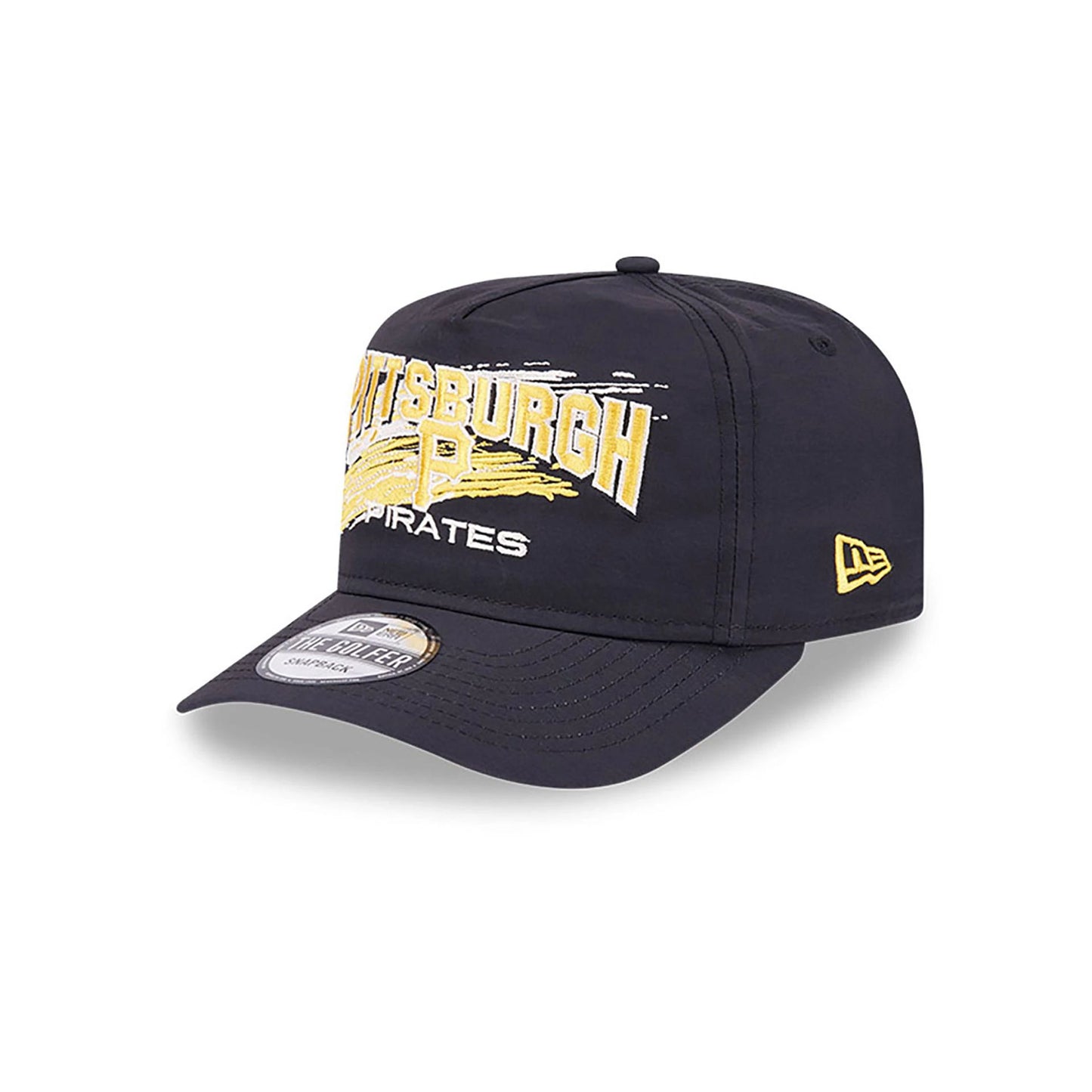 This is a Pittsburgh Pirates Throwback Brush Black Golfer Clipback Adjustable Cap 1