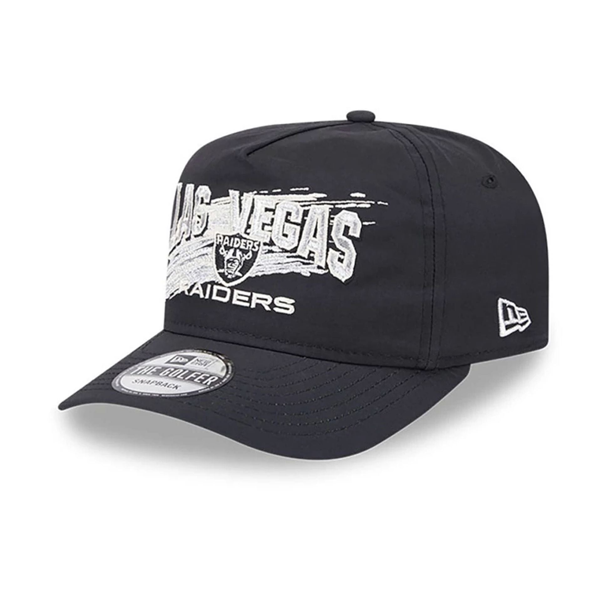 This is a Las Vegas Raiders Throwback Brush Black Golfer Clipback Adjustable Cap 1