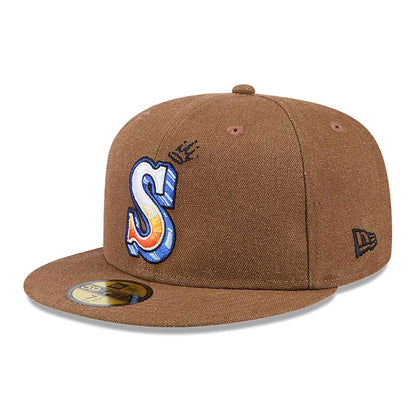 This is a Seattle Mariners Logo Scribble Dark Brown 59FIFTY Fitted Cap 1