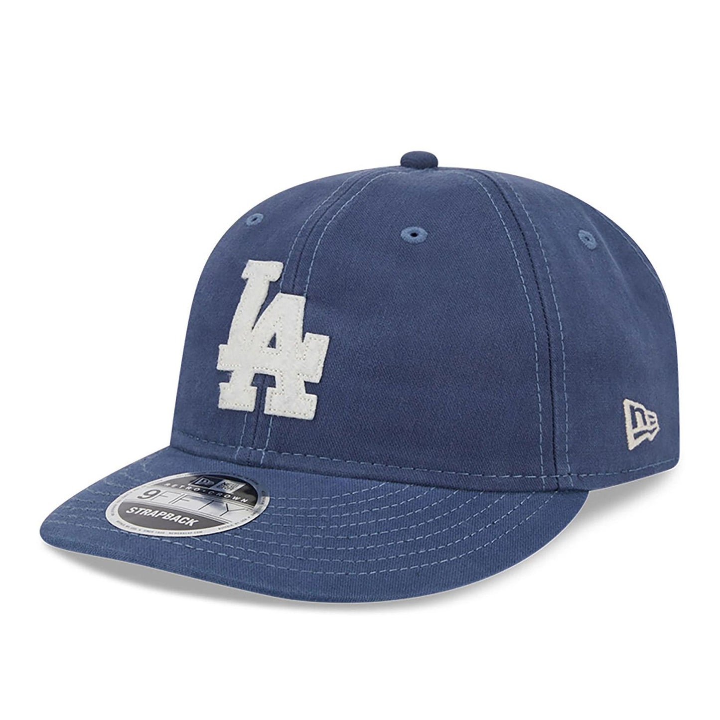 This is a LA Dodgers Canvas Felt Logo Dark Blue Retro Crown 9FIFTY Strapback Cap 1