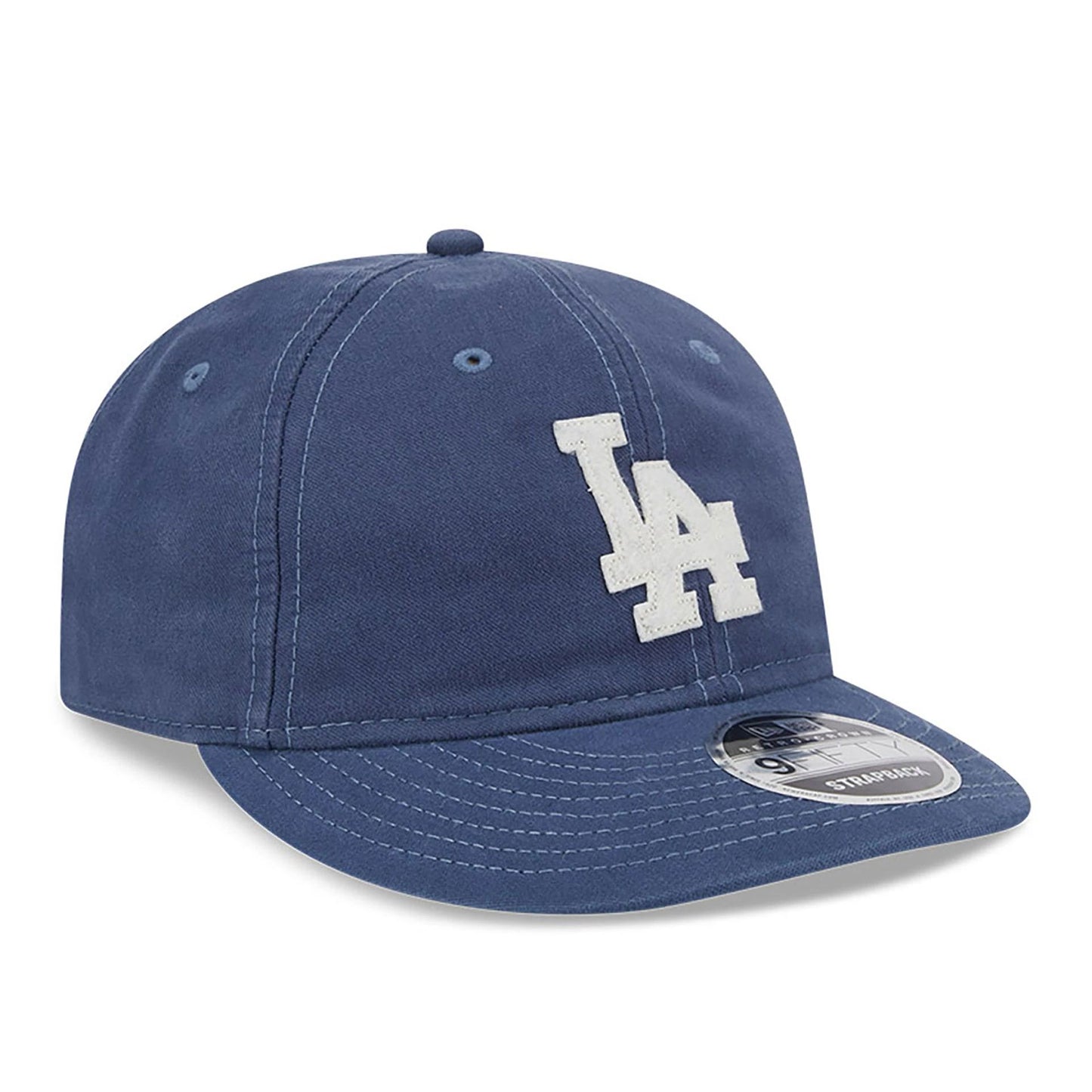 This is a LA Dodgers Canvas Felt Logo Dark Blue Retro Crown 9FIFTY Strapback Cap 4