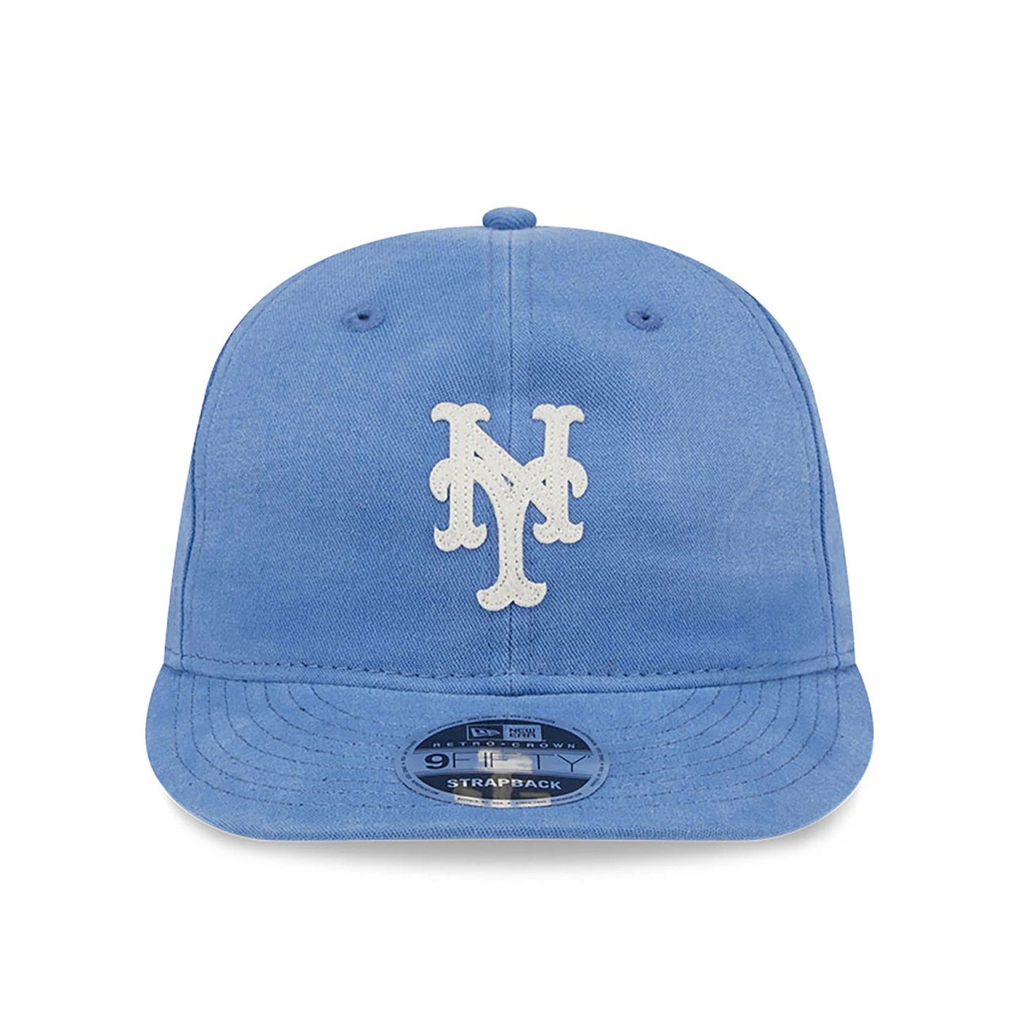 This is a New York Mets Canvas Felt Logo Blue Retro Crown 9FIFTY Strapback Cap 3