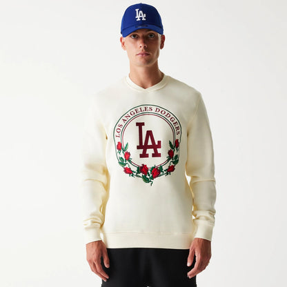 The Male model is wearing LA Dodgers Red Roses White Crewneck Sweater 1