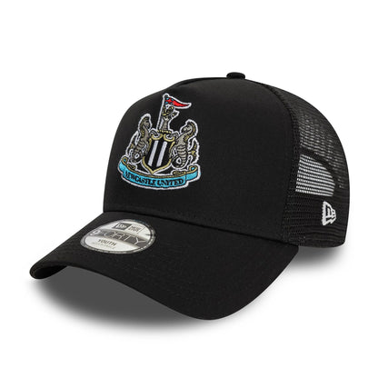 This is a Newcastle United FC Youth Core Black 9FORTY A-Frame Trucker Adjustable Cap 1