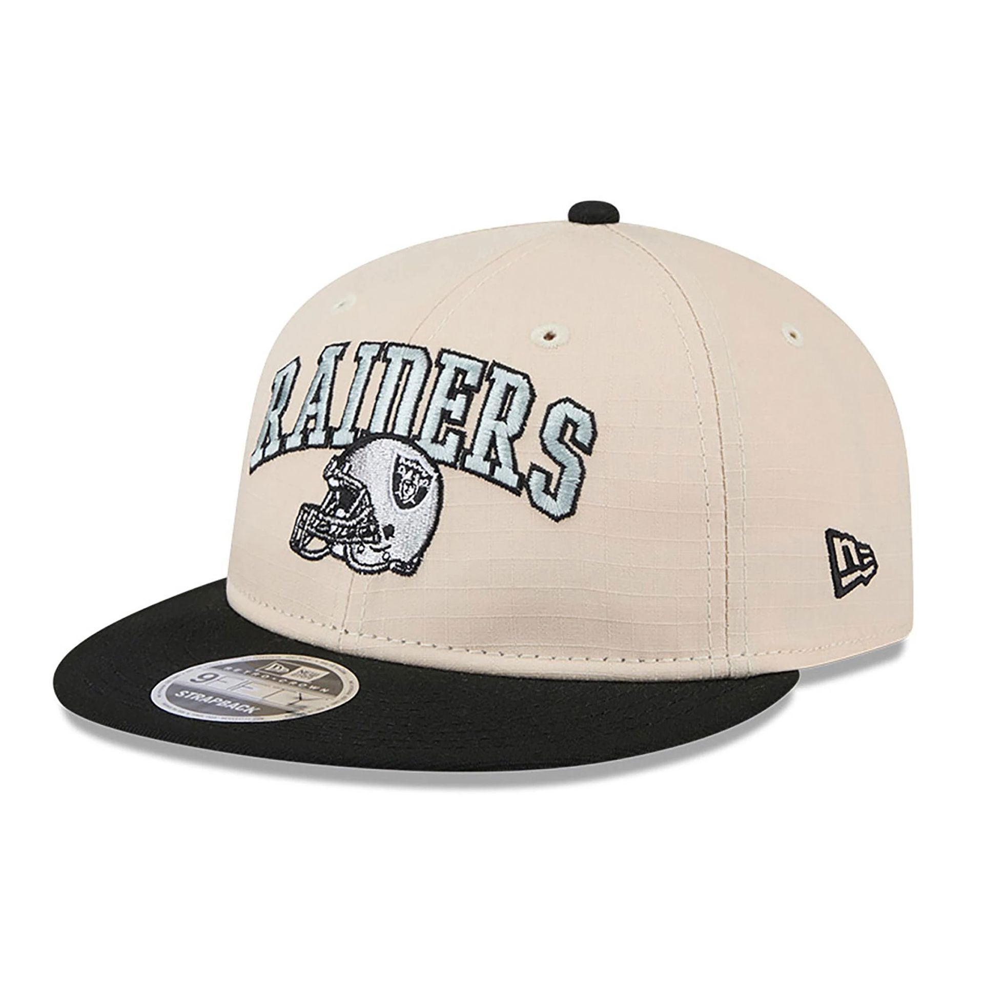 This is a Las Vegas Raiders Historic Helmet Beige Retro Crown 9FIFTY Snapback Cap 1