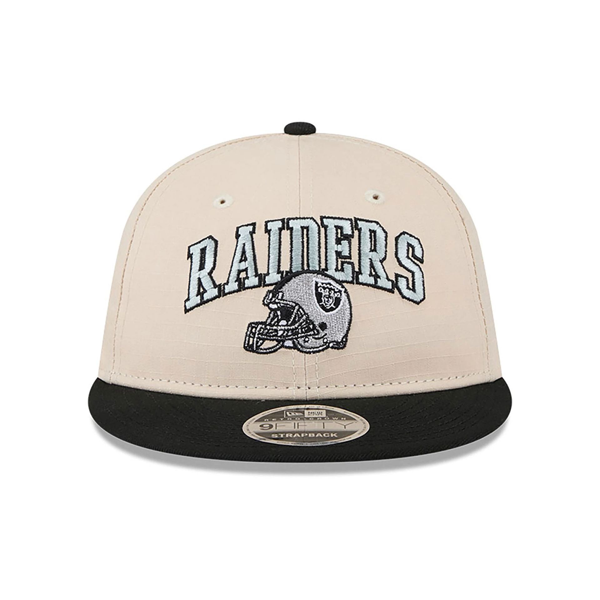 This is a Las Vegas Raiders Historic Helmet Beige Retro Crown 9FIFTY Snapback Cap 3