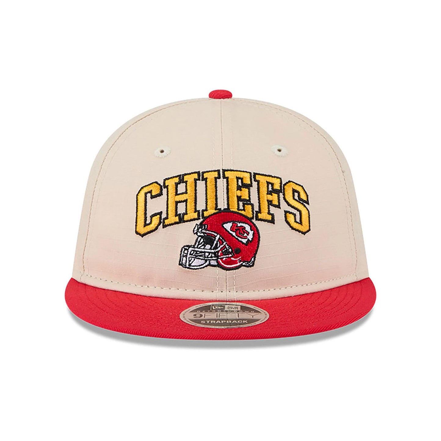 This is a Kansas City Chiefs Historic Helmet Beige Retro Crown 9FIFTY Snapback Cap 3