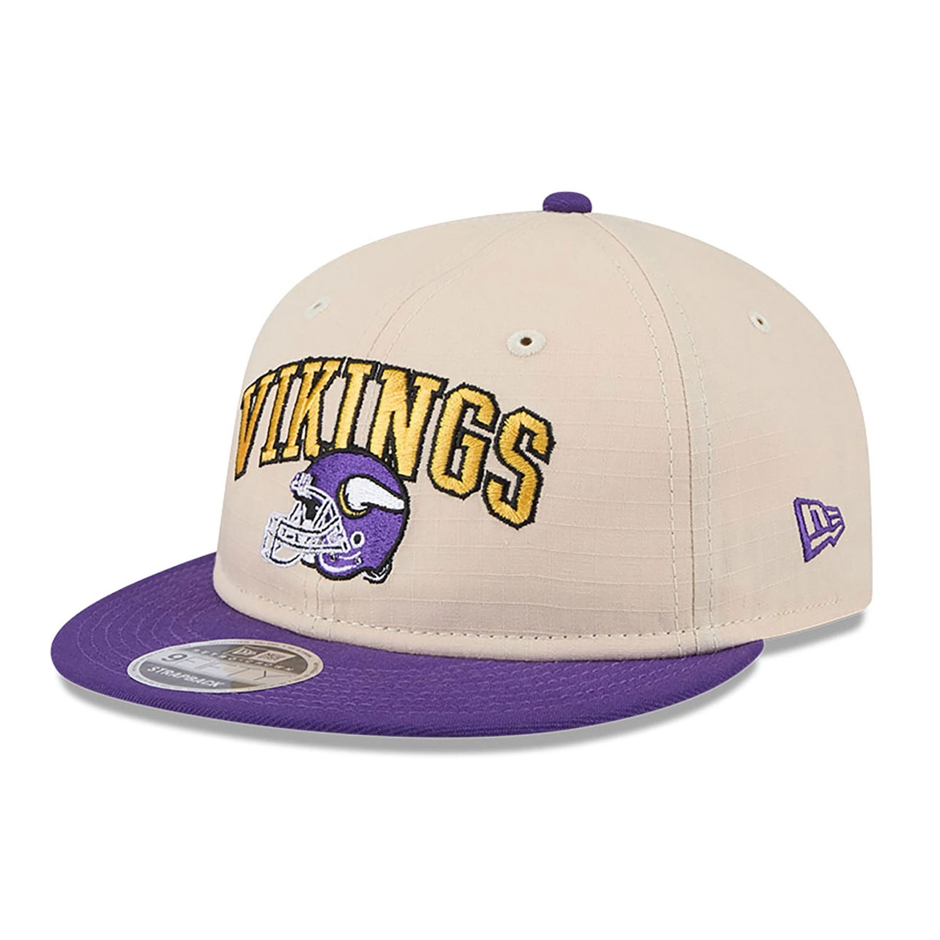 This is a Minnesota Vikings Historic Helmet Beige Retro Crown 9FIFTY Snapback Cap 1