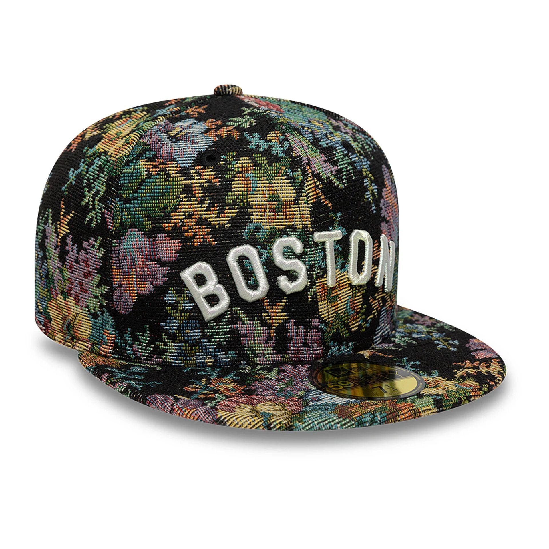 This is a Boston Red Sox Jacquard Patterns All Over Print Black 59FIFTY Fitted Cap 4