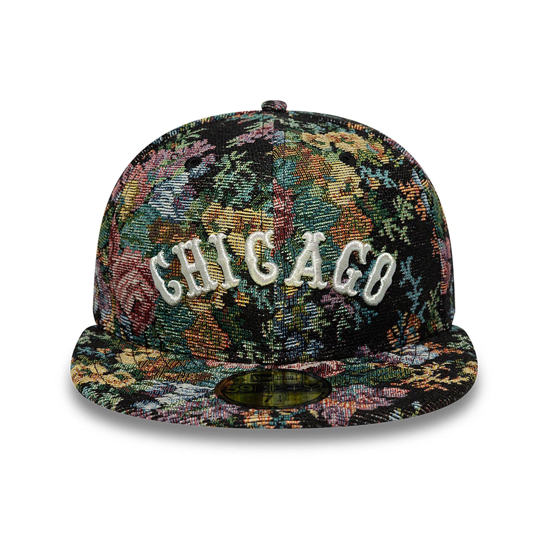 This is a Chicago White Sox Jacquard Patterns All Over Print Black 59FIFTY Fitted Cap 3