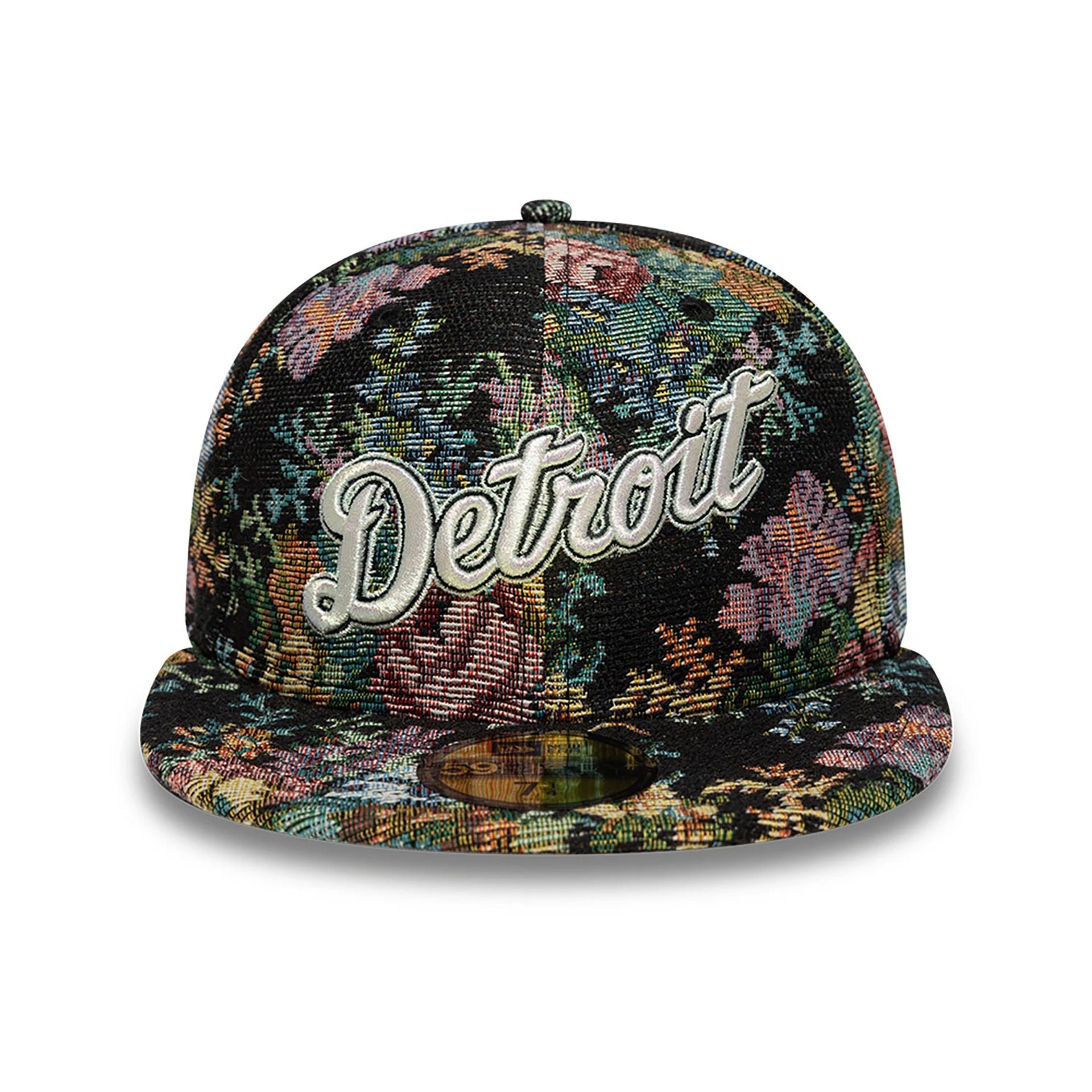 This is a Detroit Tigers Jacquard Patterns All Over Print Black 59FIFTY Fitted Cap 3