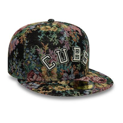 This is a Chicago Cubs Jacquard Patterns All Over Print Black 59FIFTY Fitted Cap 4