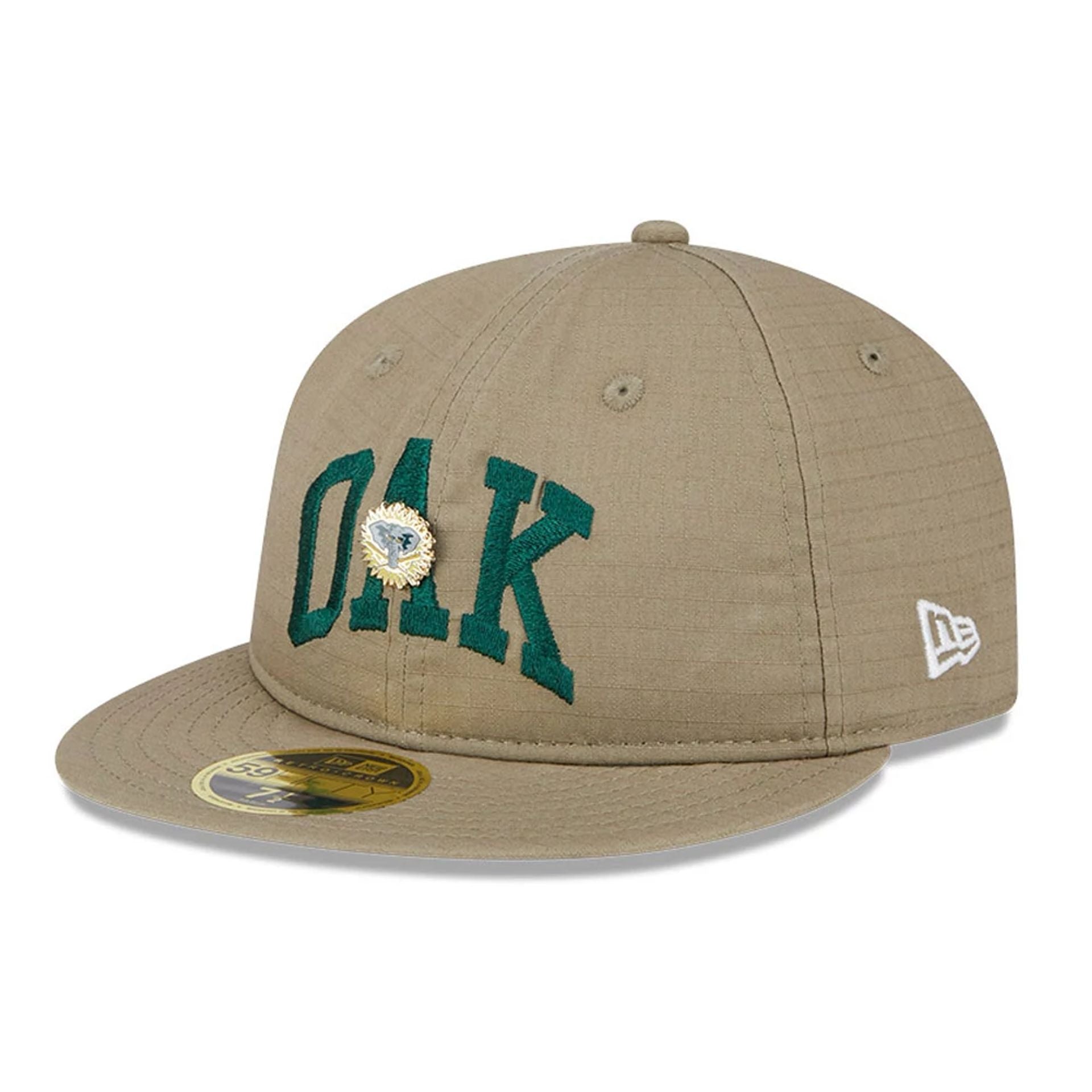 This is a Oakland Athletics Logo Pin Khaki Retro Crown 59FIFTY Fitted Cap 1