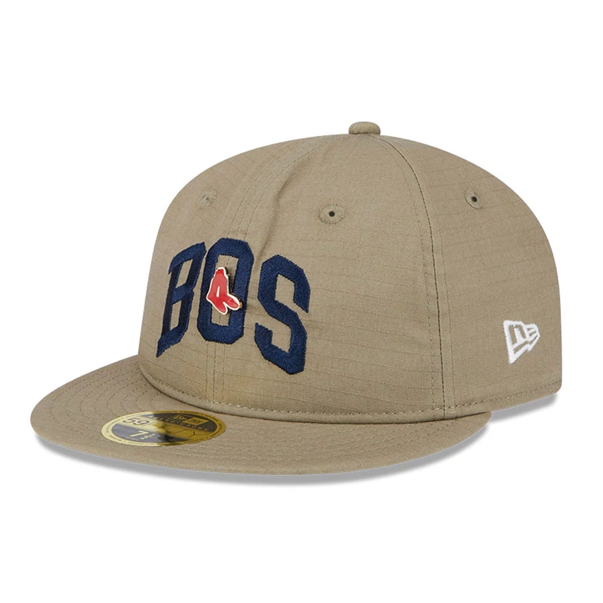 This is a Boston Red Sox Logo Pin Khaki Retro Crown 59FIFTY Fitted Cap 1