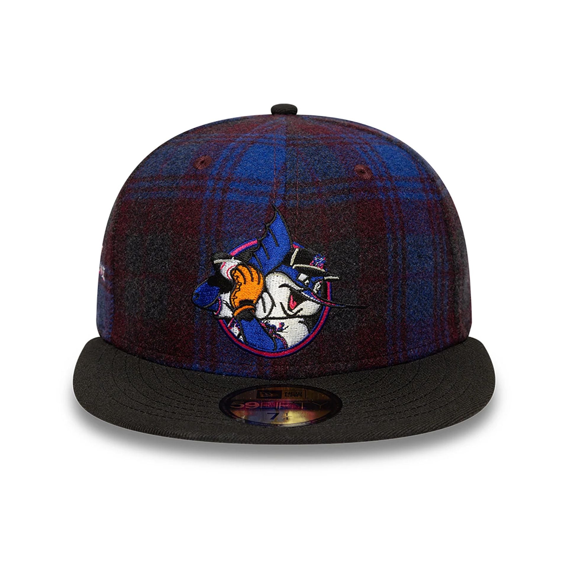 This is a Miami Marlins Mascot Plaid Purple 59FIFTY Fitted Cap 3