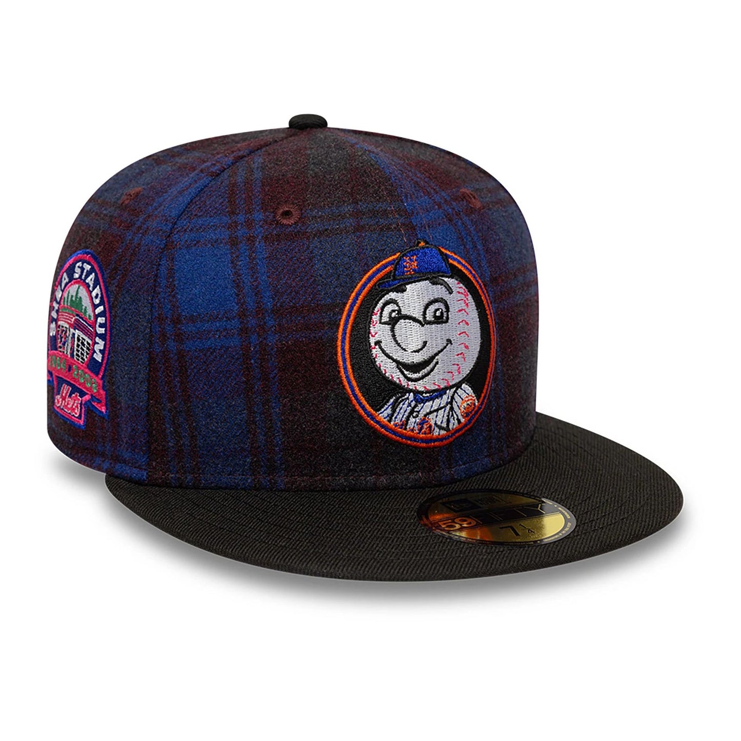 This is a New York Mets Mascot Plaid Purple 59FIFTY Fitted Cap 1