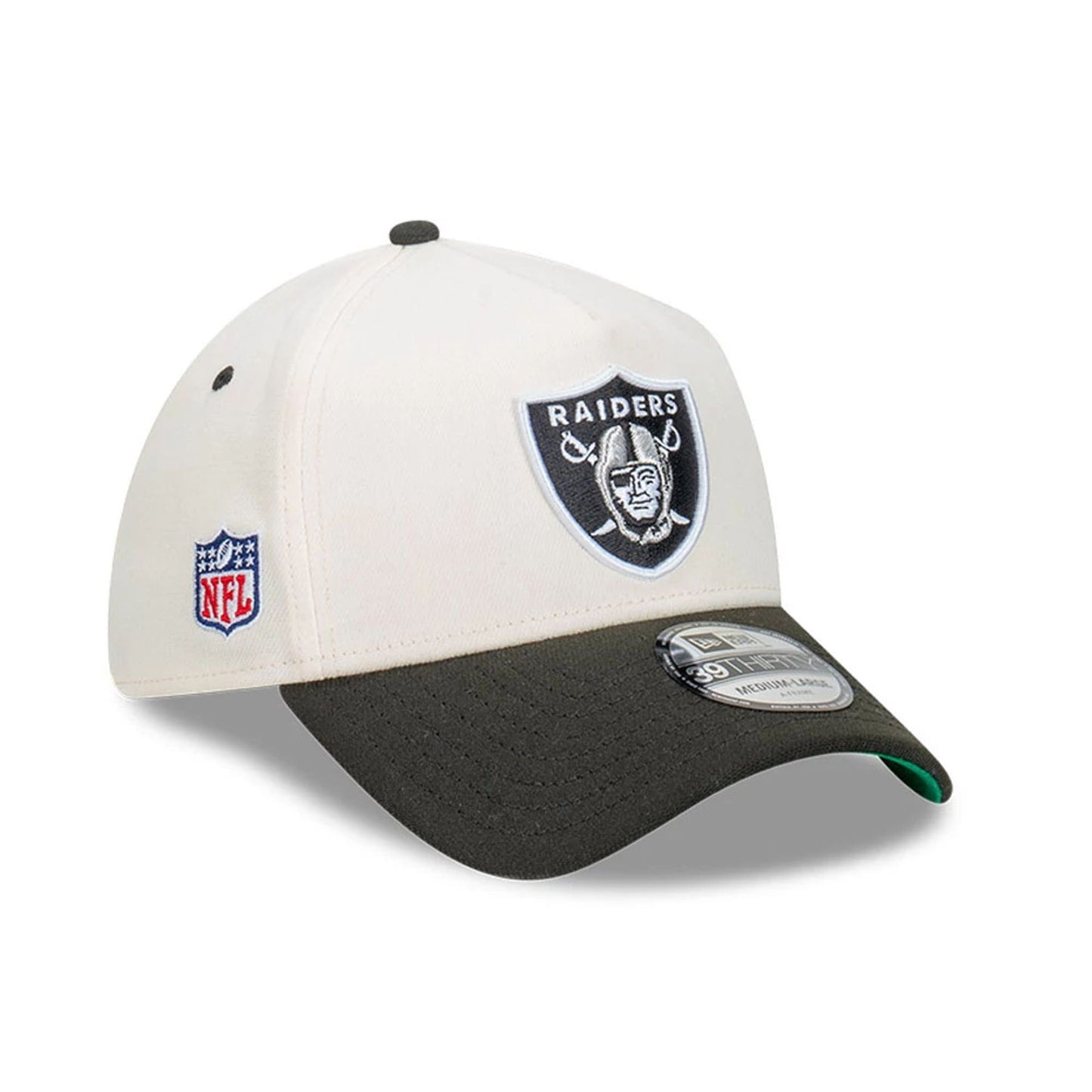 This is a Las Vegas Raiders Cut N Paste White 39THIRTY A-Frame Stretch Fit Cap 1