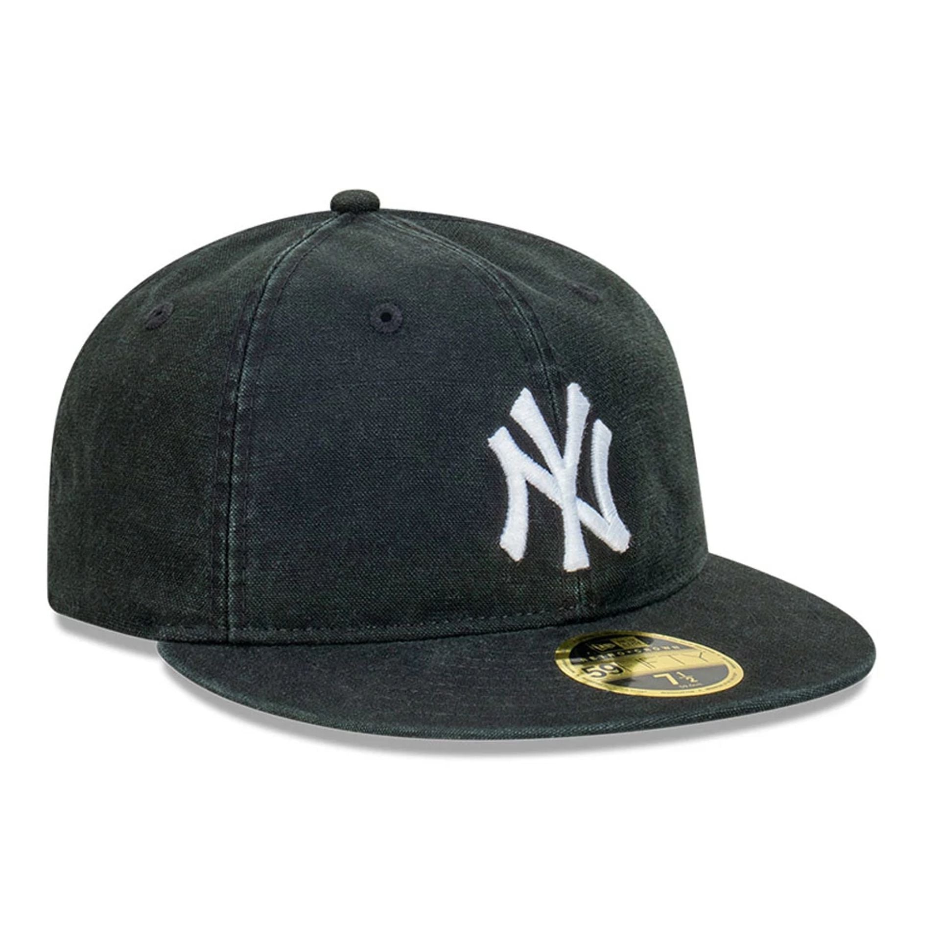 This is a New York Yankees Snow Washed Canvas Black Retro Crown 59FIFTY Fitted Cap 1