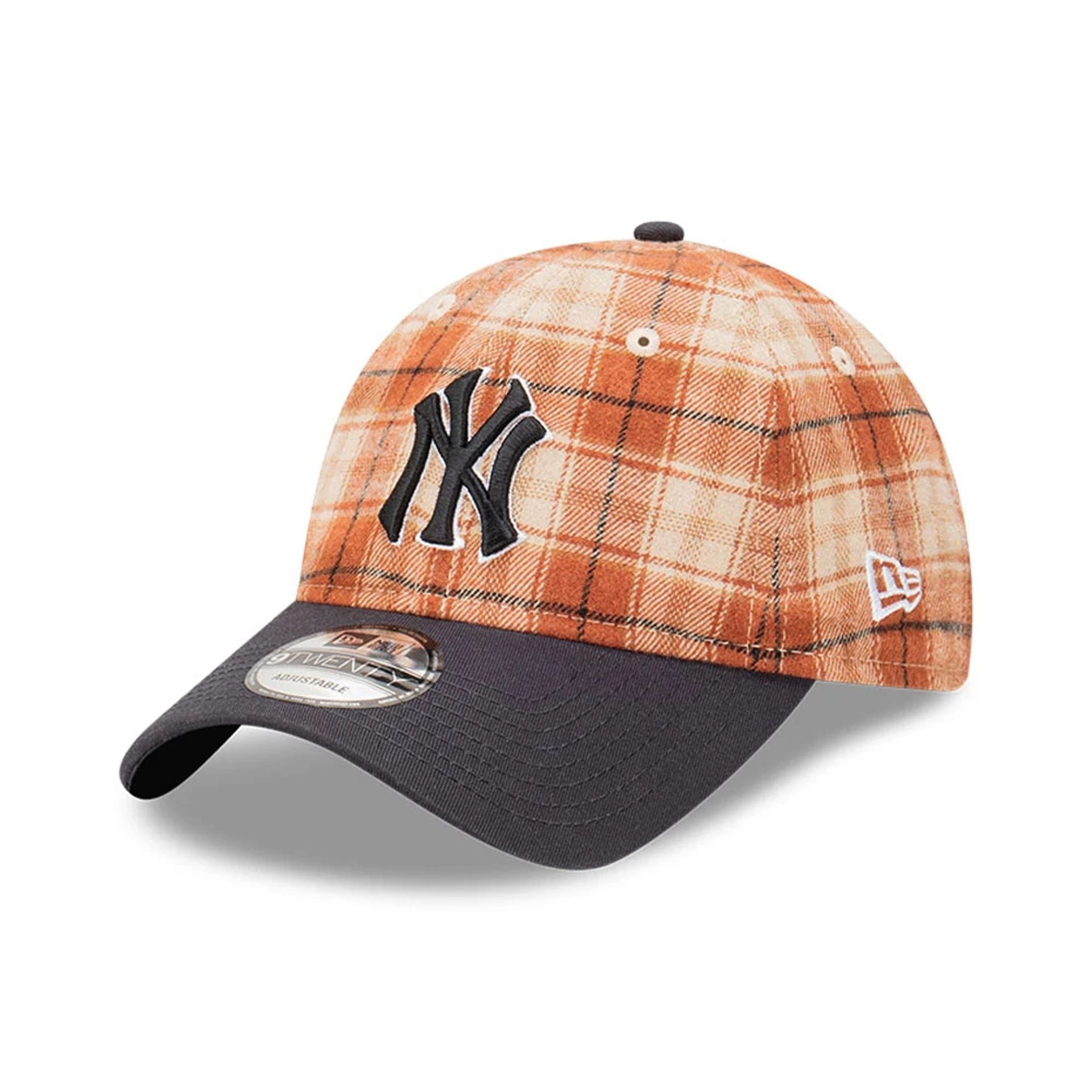 This is a New York Yankees Plaid 2Tone Brown 9TWENTY Adjustable Cap 1