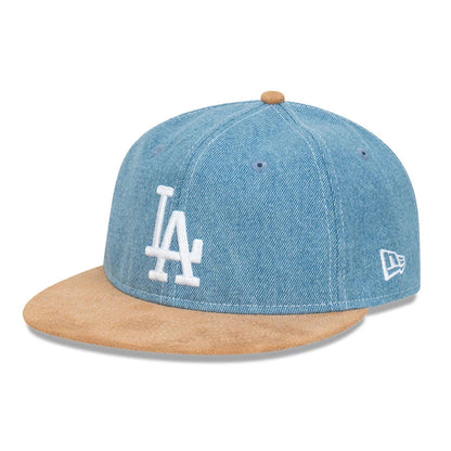 This is a LA Dodgers Denim Suede Light Blue Retro Crown 9FIFTY Snapback Adjustable Cap 1