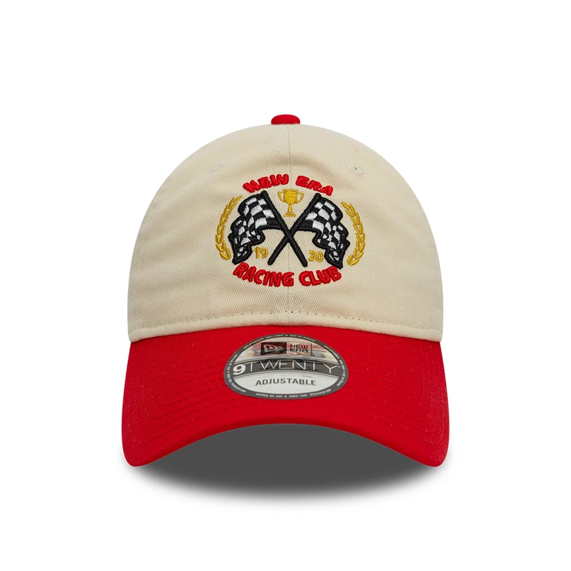 This is a New Era Racing Light Beige 9TWENTY Adjustable Cap 5