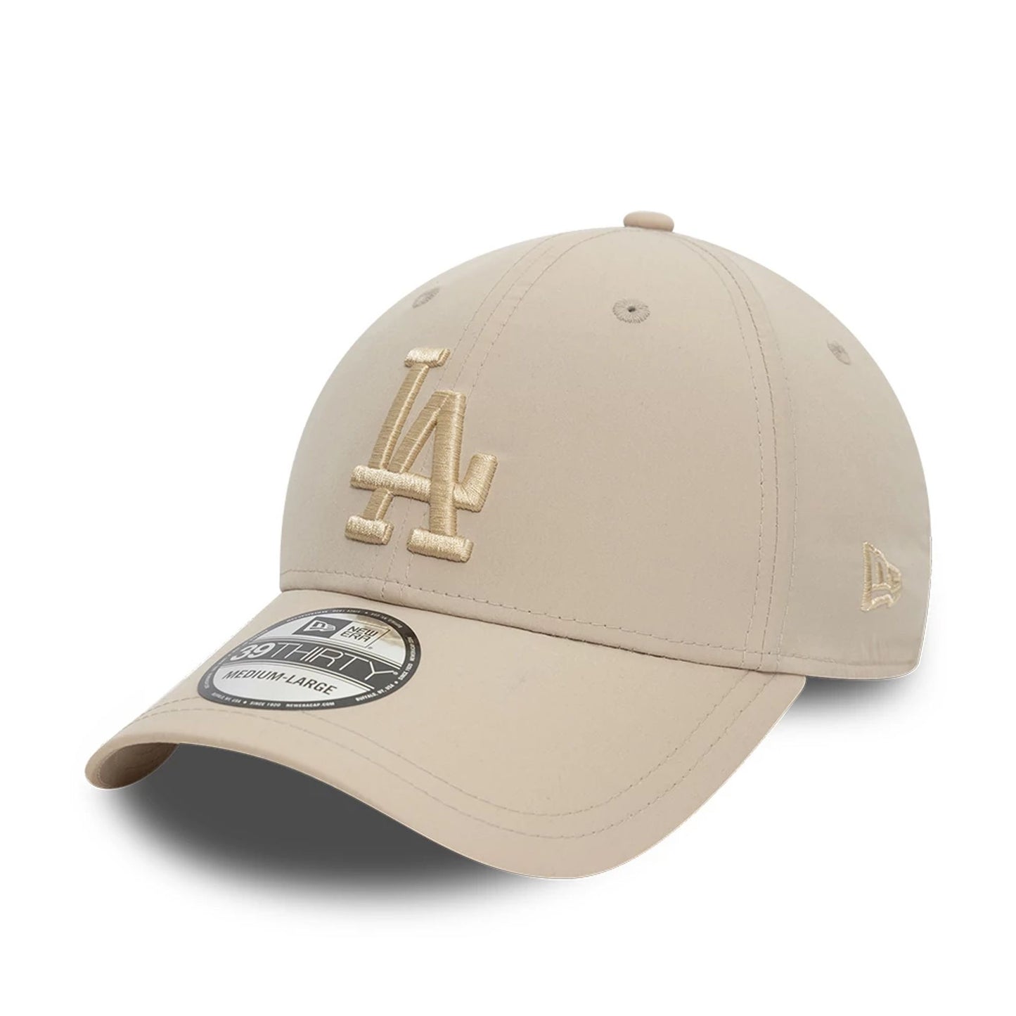 This is a LA Dodgers Tech Nylon Light Beige 39THIRTY Stretch Fit Cap 1