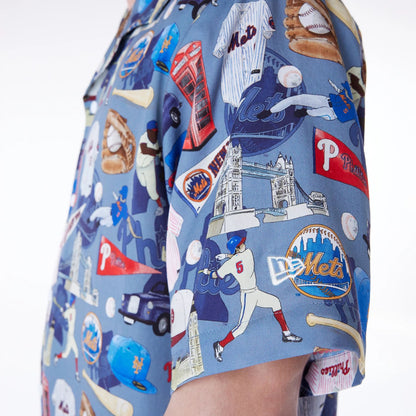 The Male model is wearing MLB Multi Team MLB London Games 2024 Revere Navy Short Sleeve Shirt 6