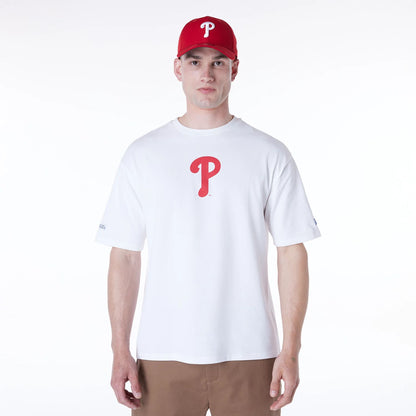 The Male model is wearing Philadelphia Phillies MLB London Games 2024 White Oversized T-Shirt 2