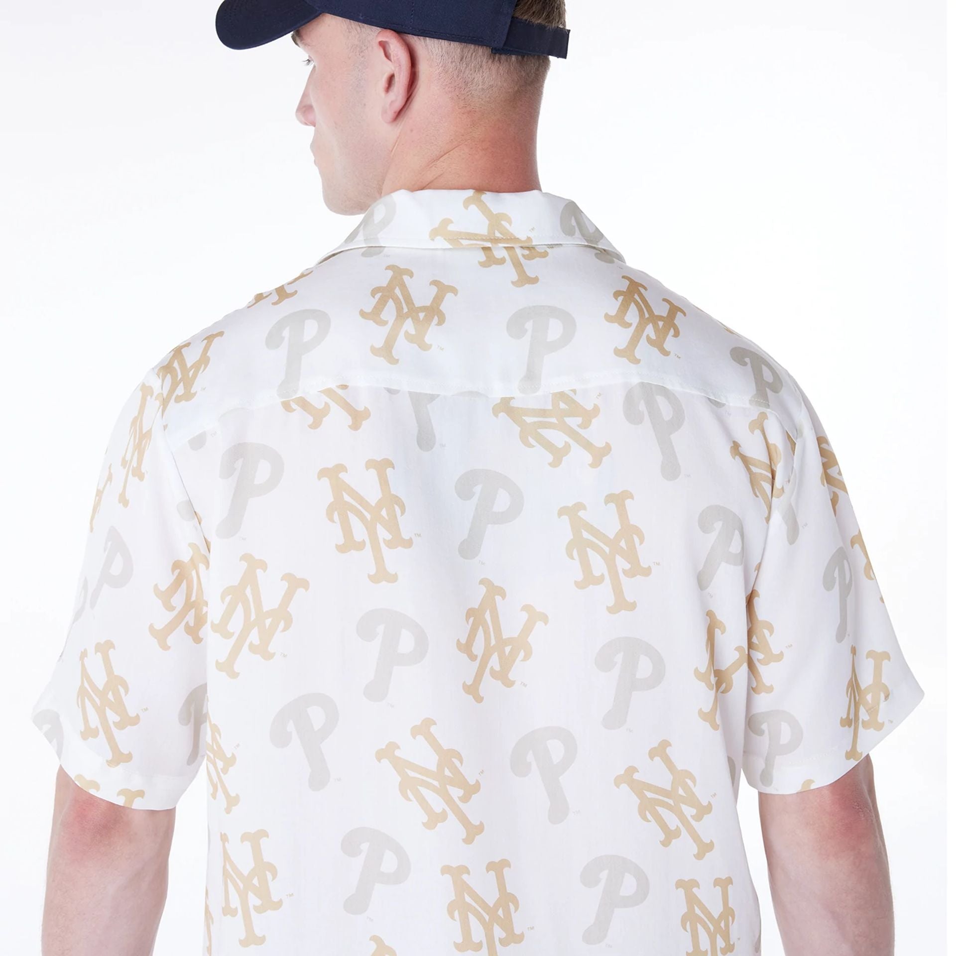 The Male model is wearing MLB Multi Team MLB London Games 2024 Revere White Short Sleeve Shirt 6