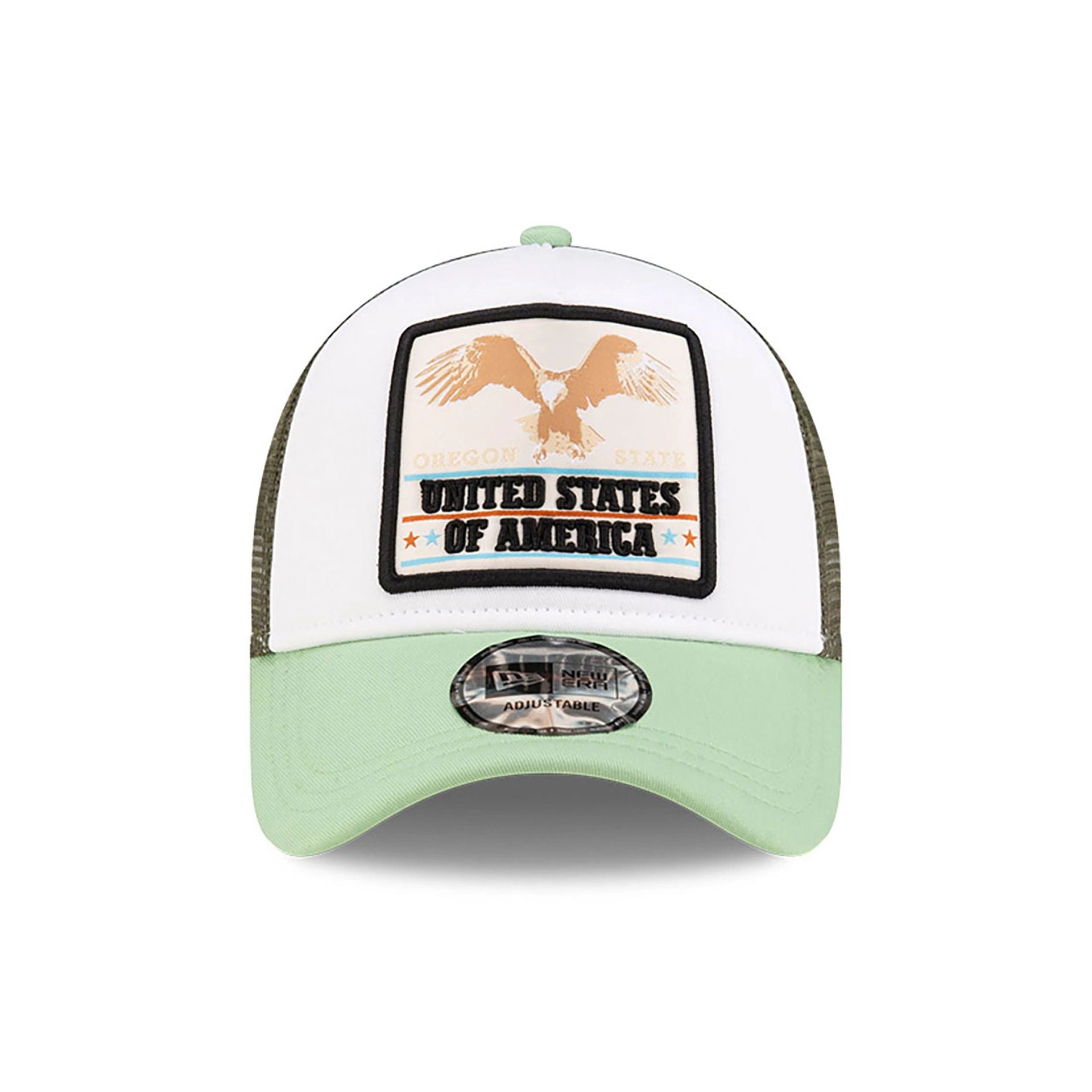 This is a New Era Eagle Patch Green 9FORTY A-Frame Trucker Adjustable Cap 2