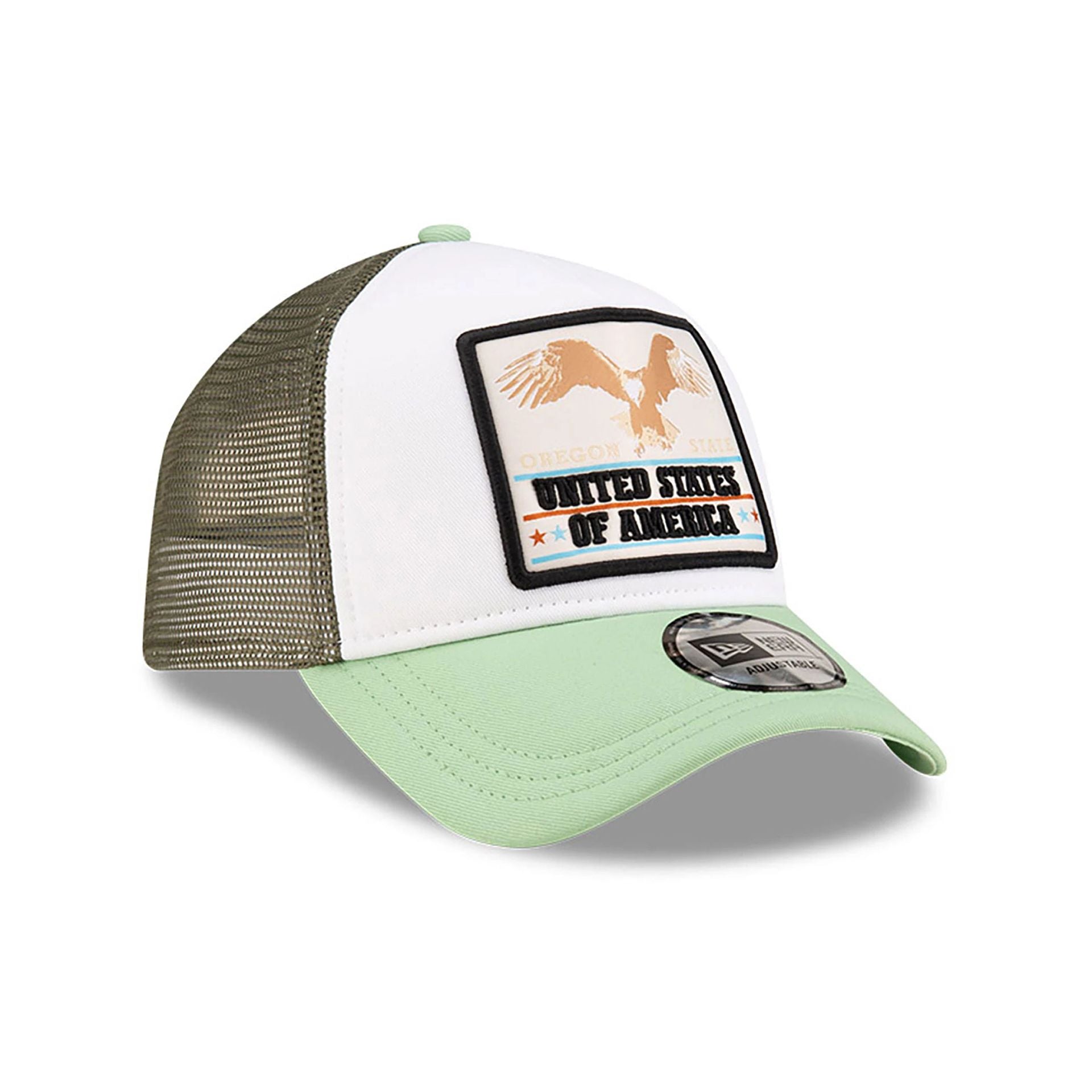 This is a New Era Eagle Patch White 9FORTY A-Frame Trucker Adjustable Cap 3