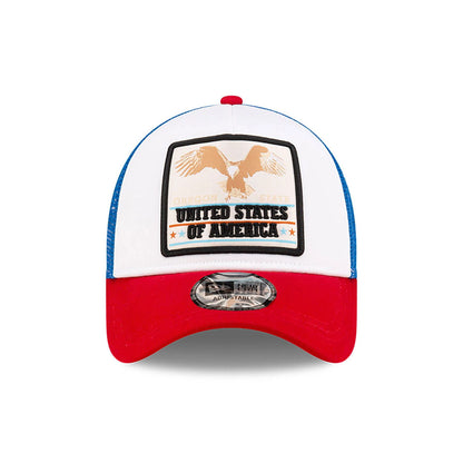 This is a New Era Eagle Patch White 9FORTY A-Frame Trucker Adjustable Cap 2