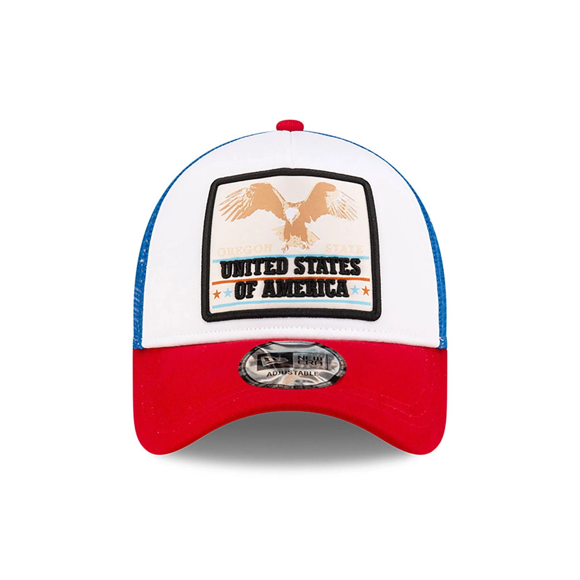 This is a New Era Eagle Patch White 9FORTY A-Frame Trucker Adjustable Cap 2