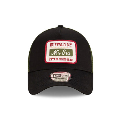 This is a New Era Script Patch Black 9FORTY A-Frame Trucker Adjustable Cap 2