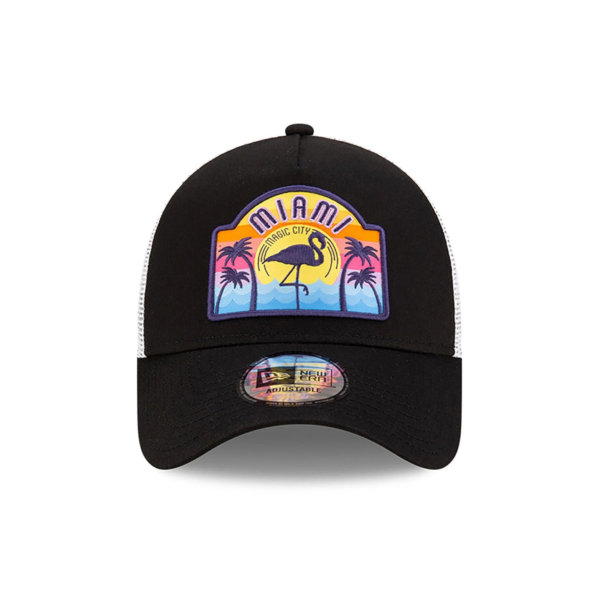 This is a New Era Miami Patch Black 9FORTY A-Frame Trucker Adjustable Cap 2