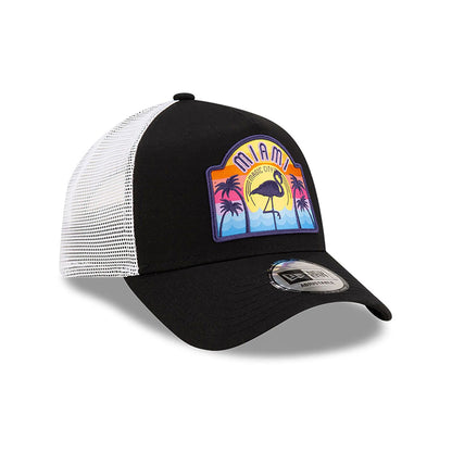 This is a New Era Miami Patch Black 9FORTY A-Frame Trucker Adjustable Cap 3