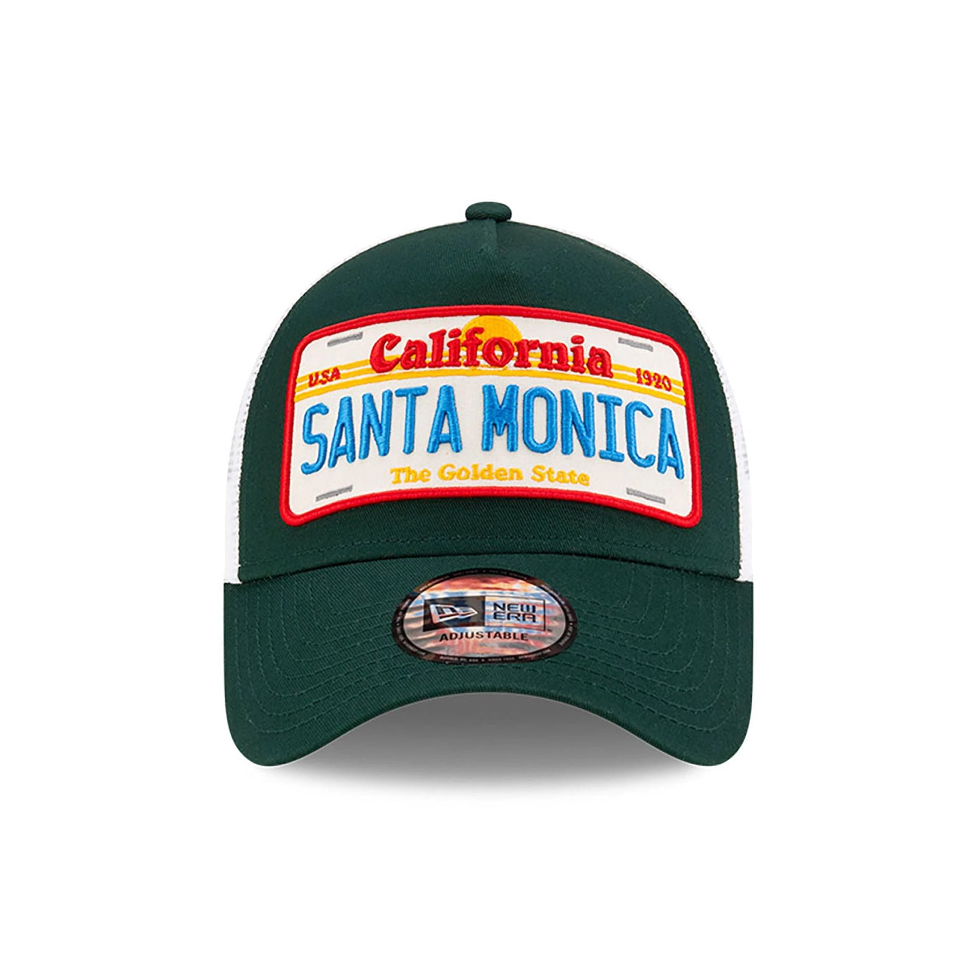 This is a New Era Santa Monica License Plate Dark Green 9FORTY A-Frame Trucker Adjustable Cap 2