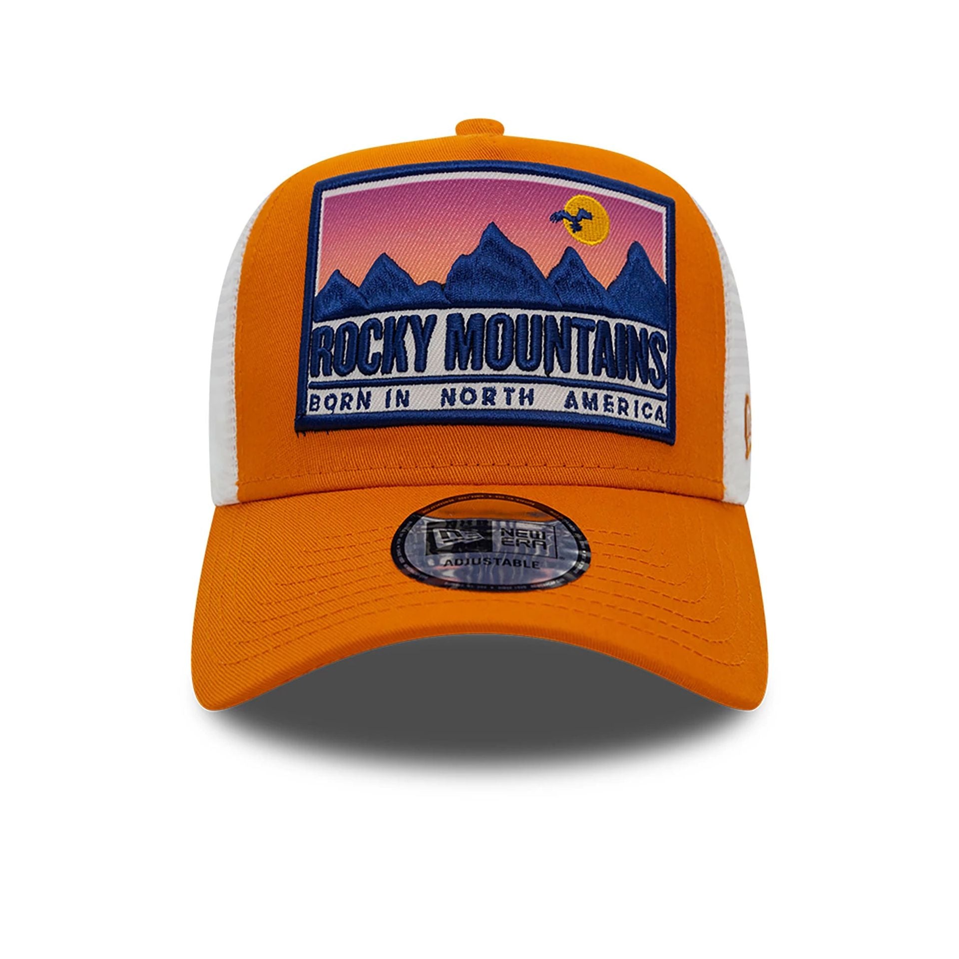 This is a New Era Location Patch Trucker Rust/Copper 9FORTY A-Frame Trucker Adjustable Cap 2