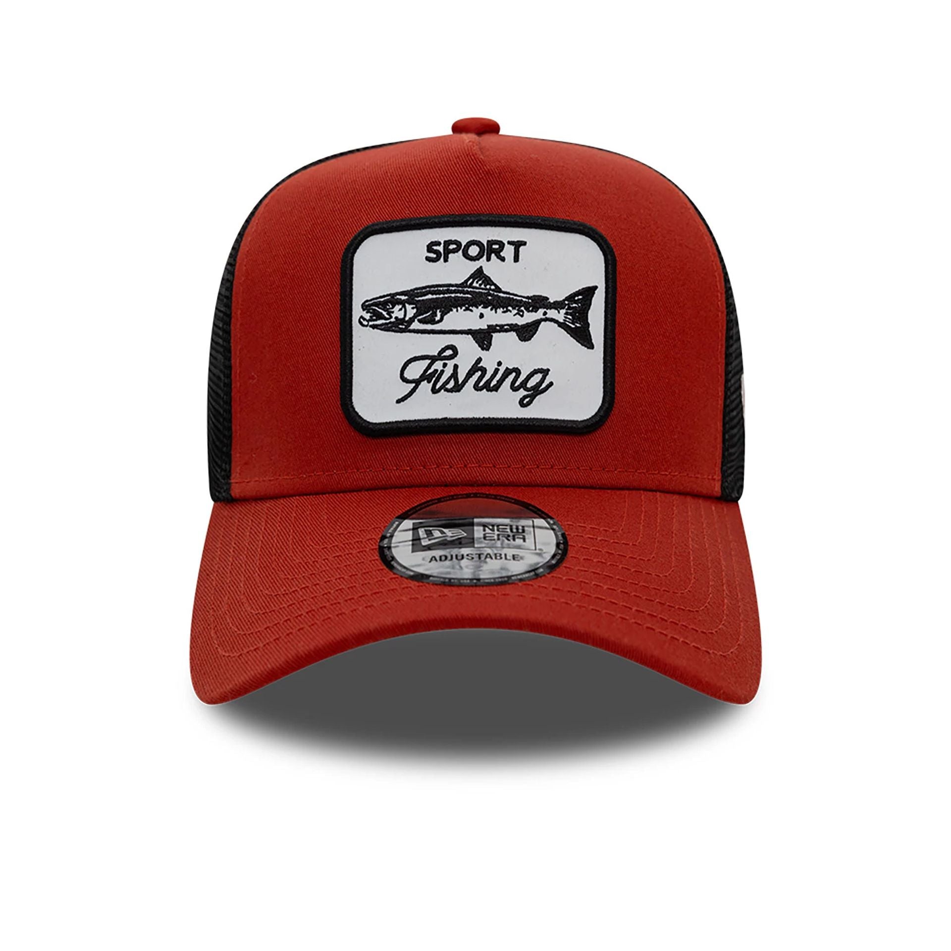 This is a New Era Fishing Patch Trucker Rust/Copper 9FORTY A-Frame Trucker Adjustable Cap 2