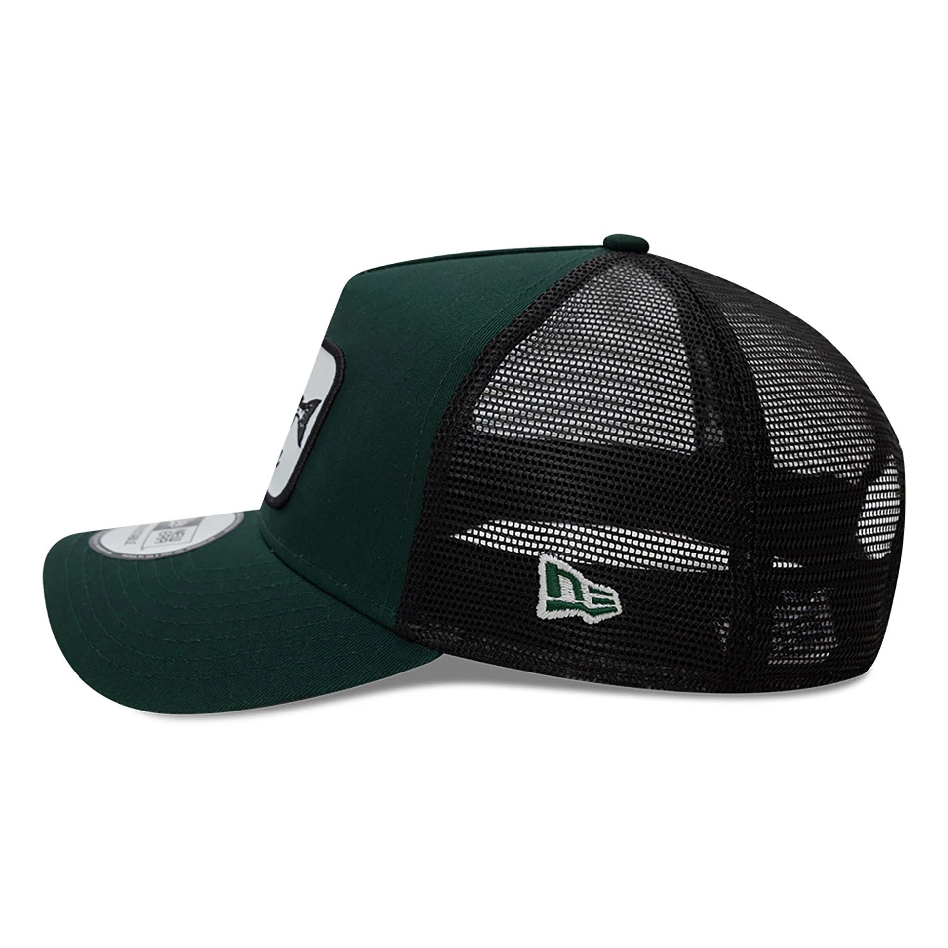 This is a New Era Fishing Patch Trucker Dark Green 9FORTY A-Frame Trucker Adjustable Cap 7