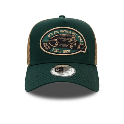 This is a New Era Hot Rod Trucker Dark Green 9FORTY A-Frame Trucker Adjustable Cap 2