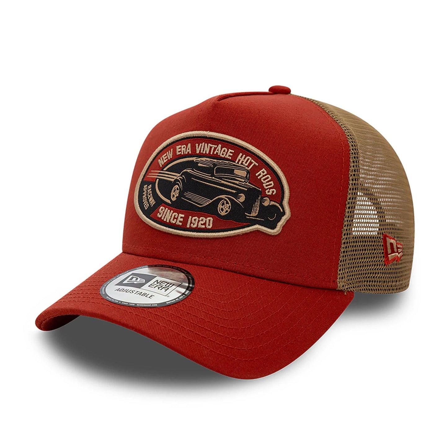 This is a New Era Hot Rod Trucker Rust/Copper 9FORTY A-Frame Trucker Adjustable Cap 1