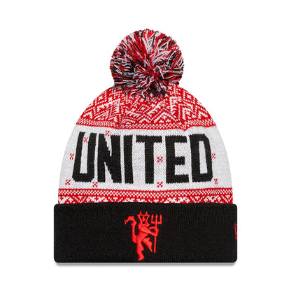 This is a Manchester United FC Xmas Bobble Knit Beanie Hat 1