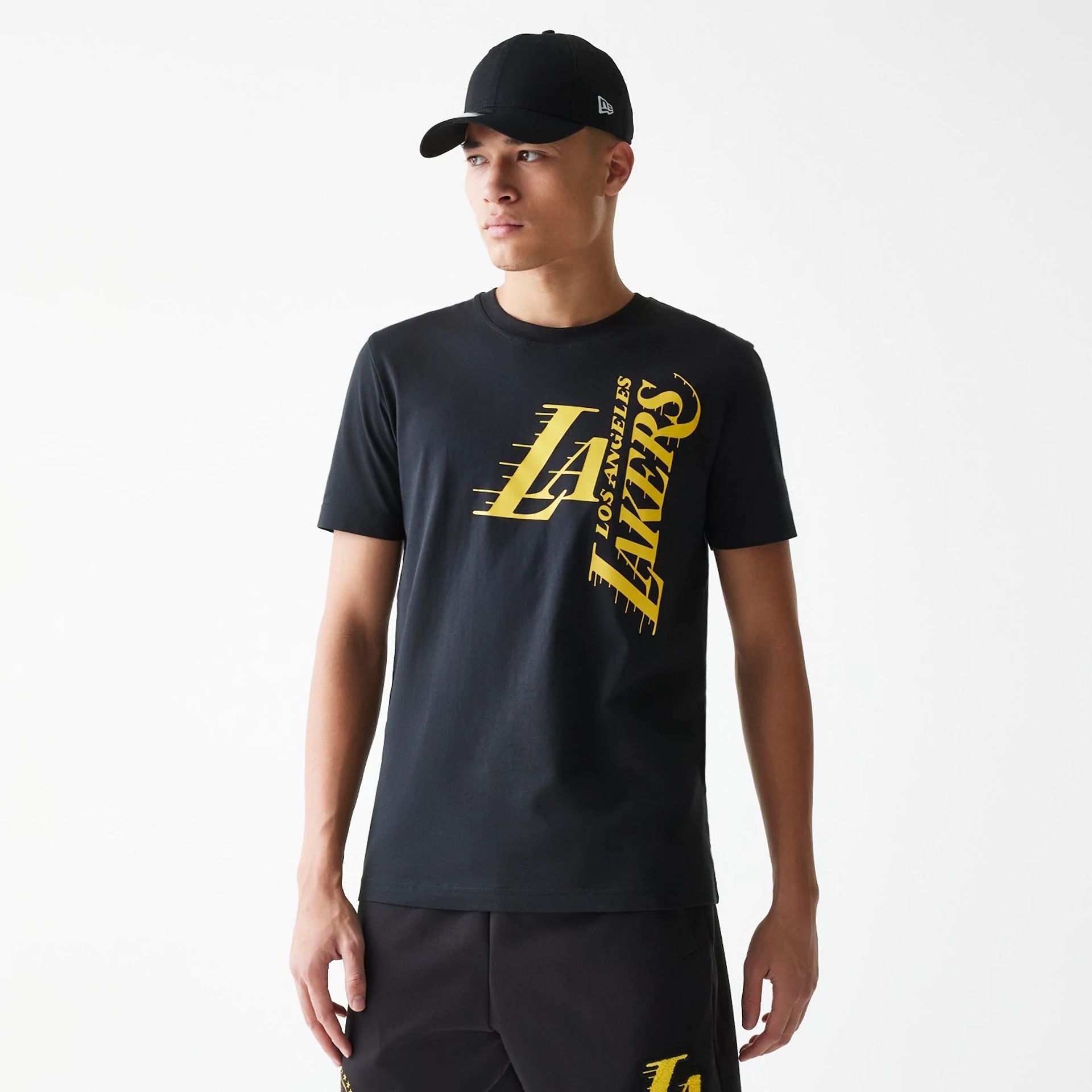 The Male model is wearing LA Lakers NBA City Edition Black T-Shirt 1