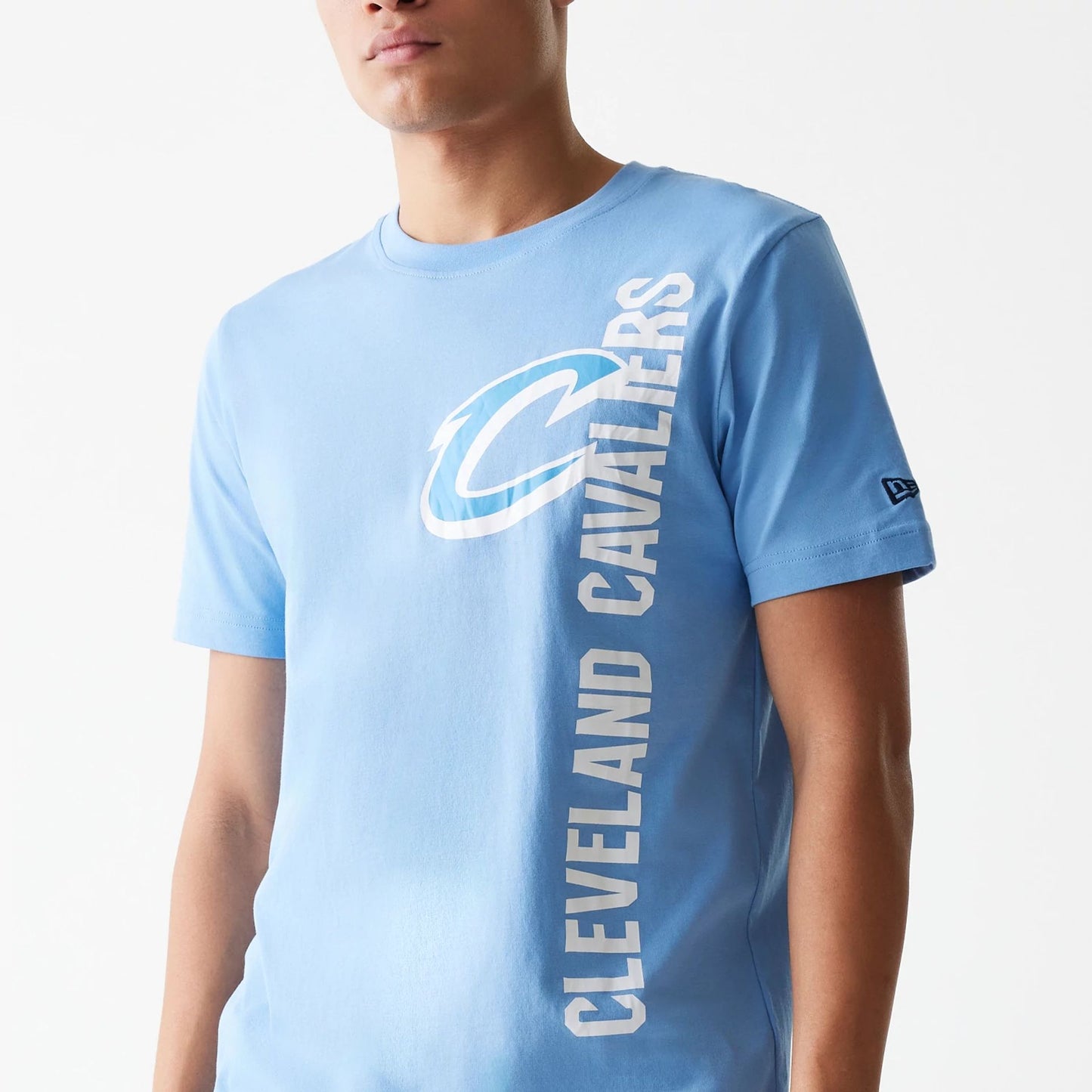 The Male model is wearing Cleveland Cavaliers NBA City Edition Pastel Blue T-Shirt 3