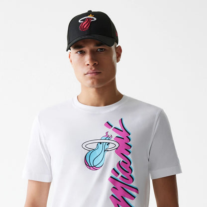 The Male model is wearing Miami Heat NBA City Edition White T-Shirt 6