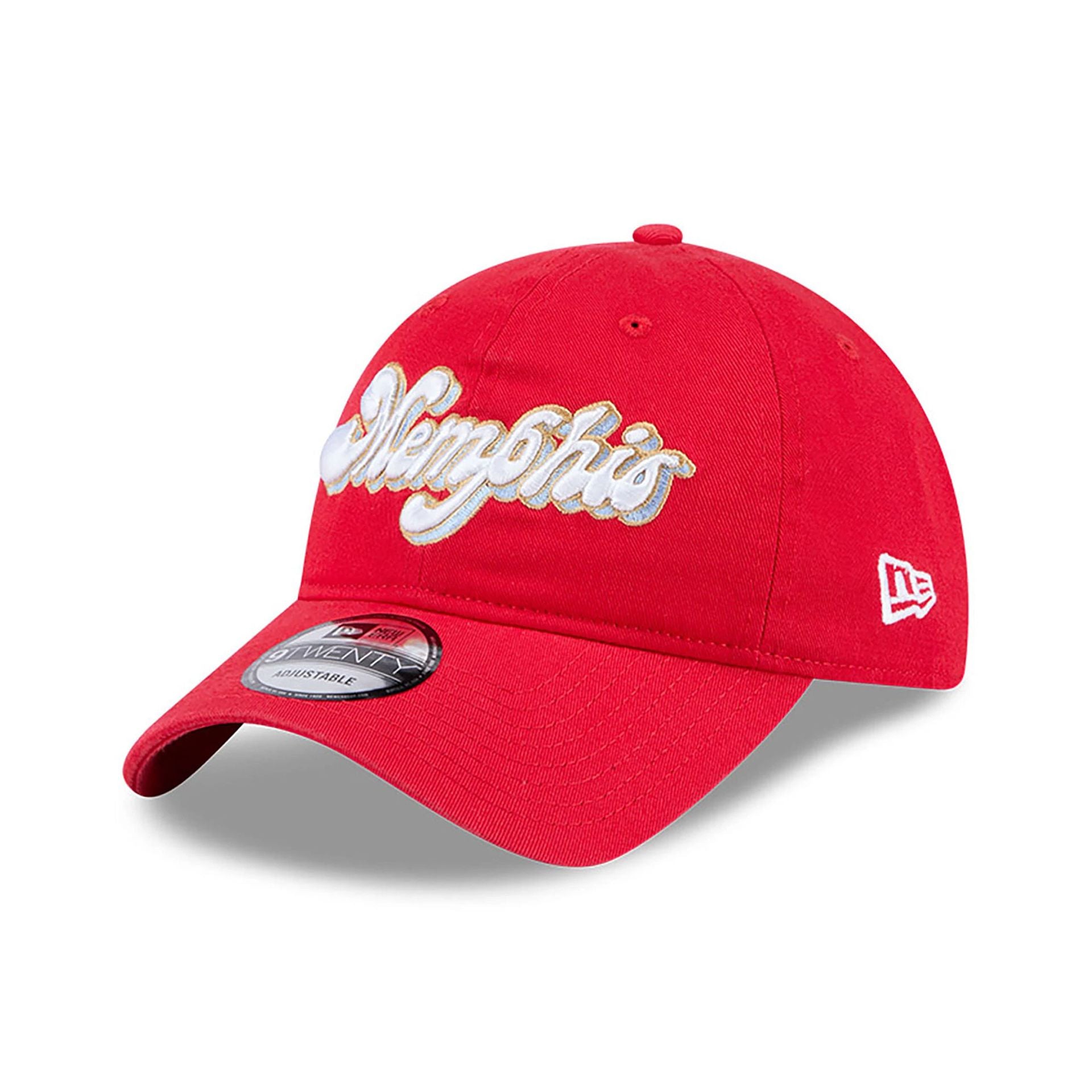 This is a Memphis Grizzlies NBA City Edition Red 9TWENTY Adjustable Cap 1